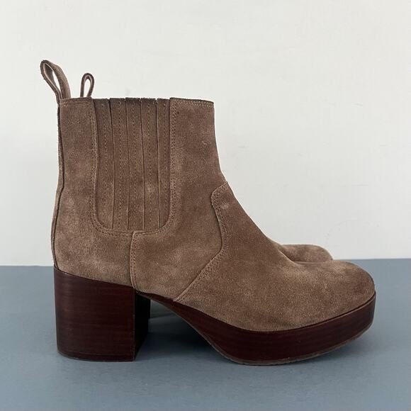 Chocolat Blu Veera Suede Taupe Brown Chunky Heel Platform Booties - Picture 4 of 10